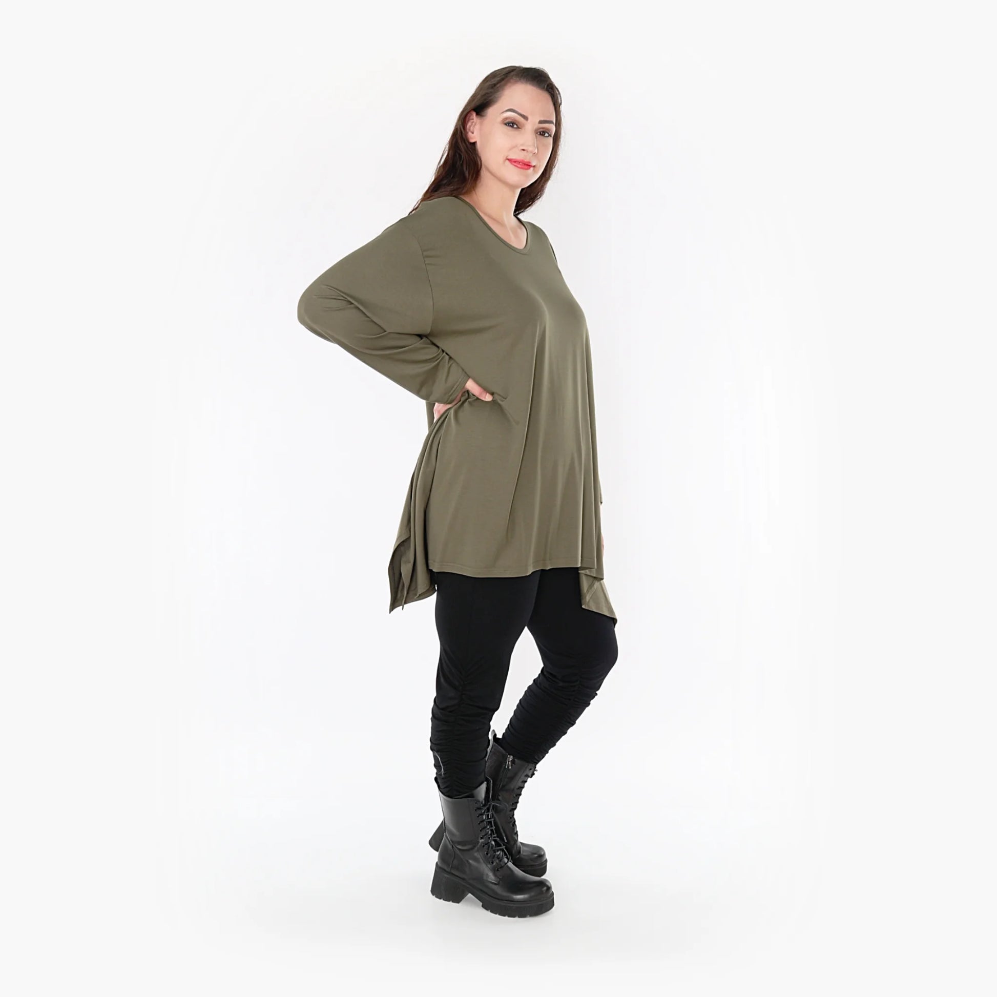  A-Form Shirt von AKH Fashion aus Viskose, 1233.1019L, Olive, Unifarben, Schick, Modern