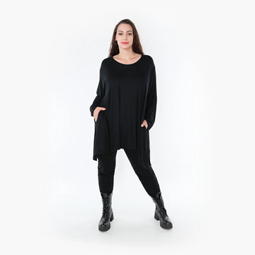  A-Form Shirt von AKH Fashion aus Viskose, 1233.1019L, Schwarz, Unifarben, Schick, Modern