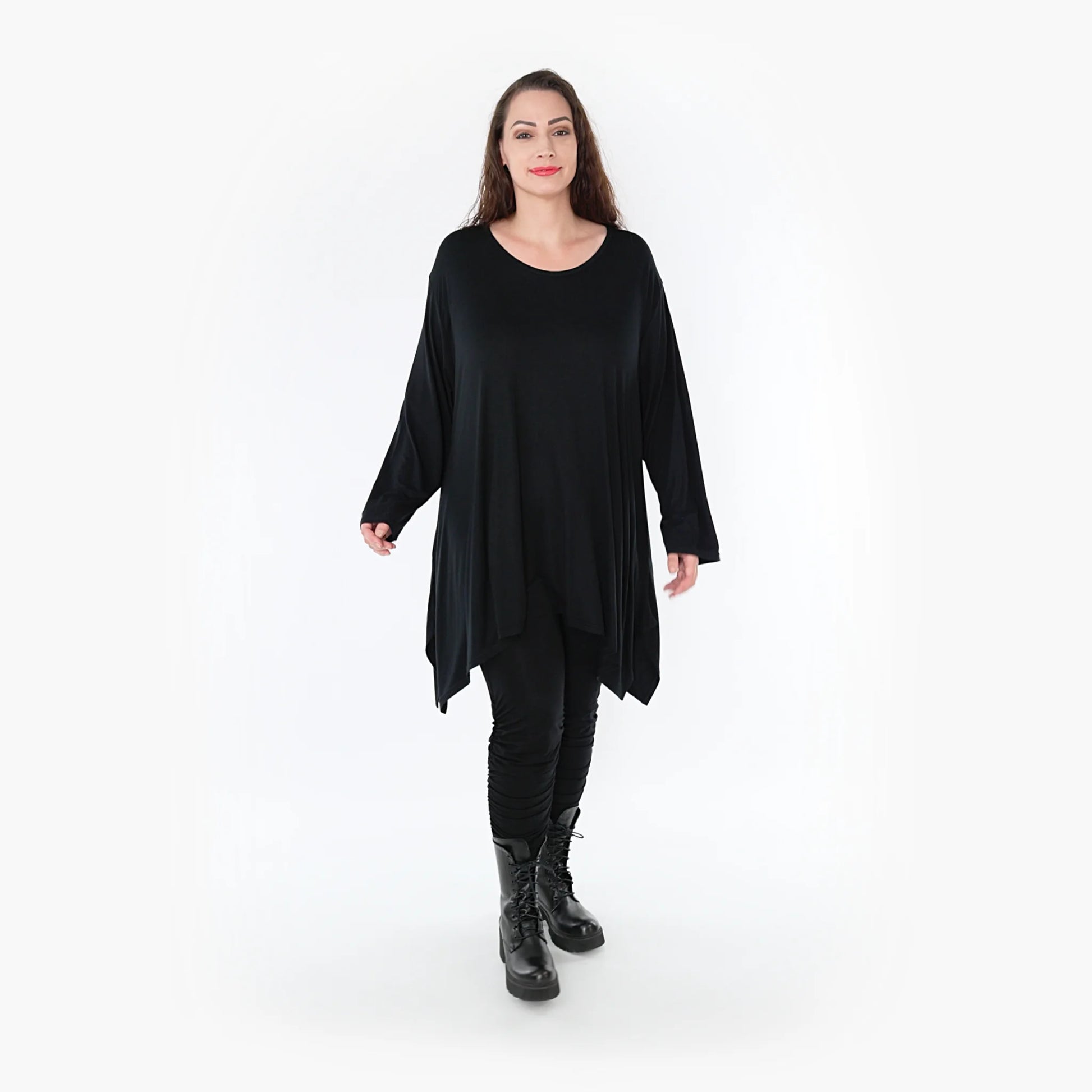  A-Form Shirt von AKH Fashion aus Viskose, 1233.1019L, Schwarz, Unifarben, Schick, Modern