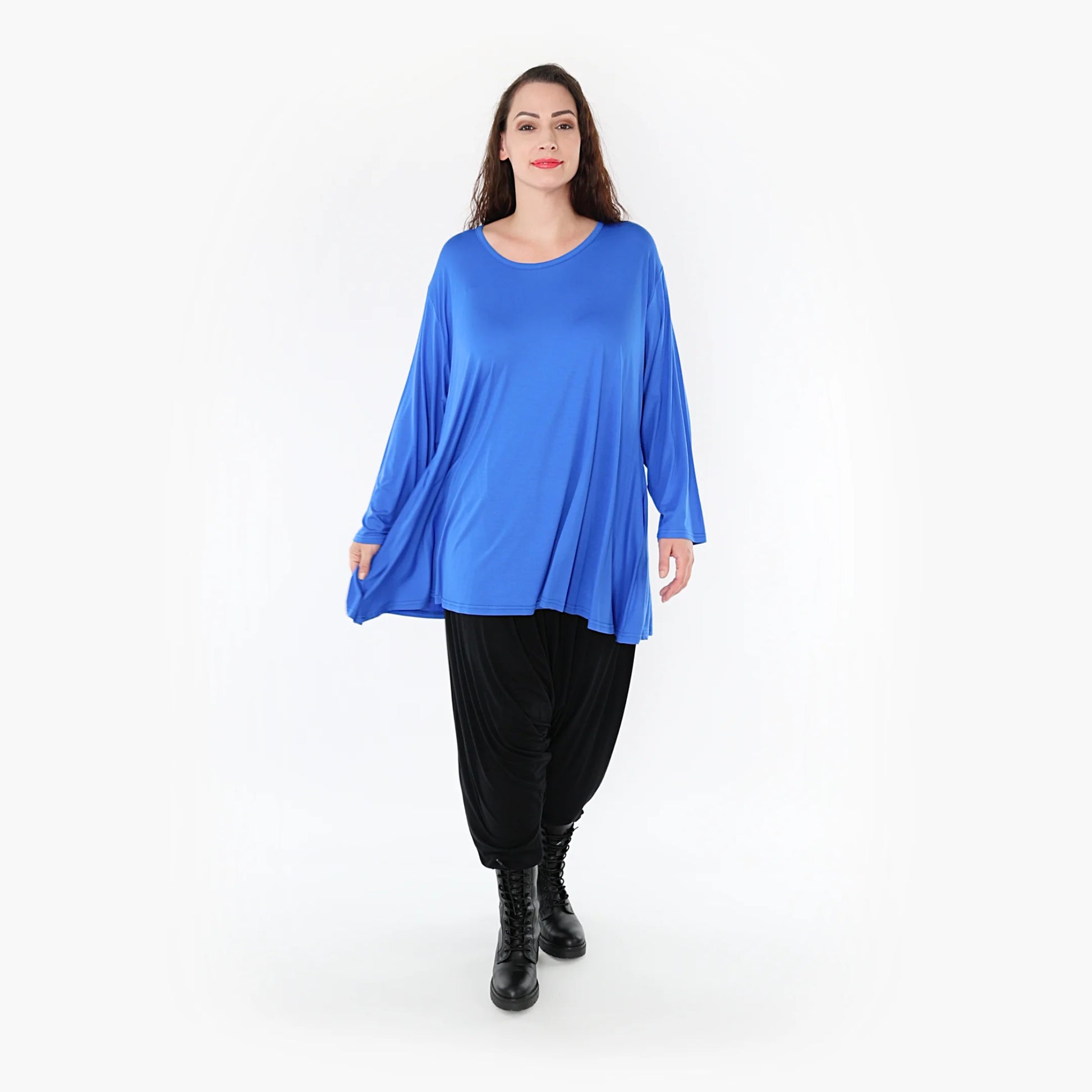  Shirt von AKH Fashion aus Viskose in Glocken-Form, 1233.1892L, Royalblau, Schick, Modern