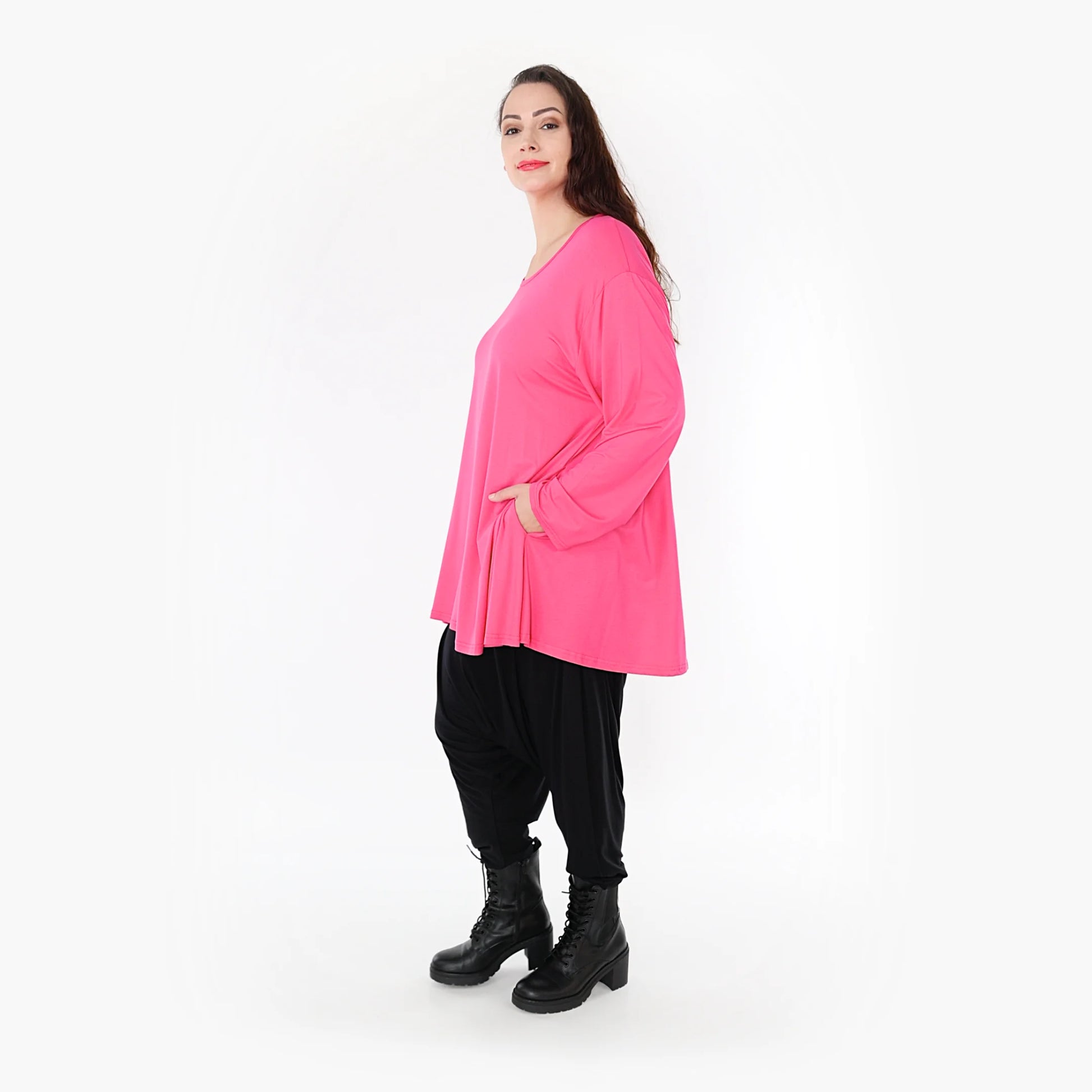  Shirt von AKH Fashion aus Viskose in Glocken-Form, 1233.1892L, Fuchsia, Unifarben, Schick