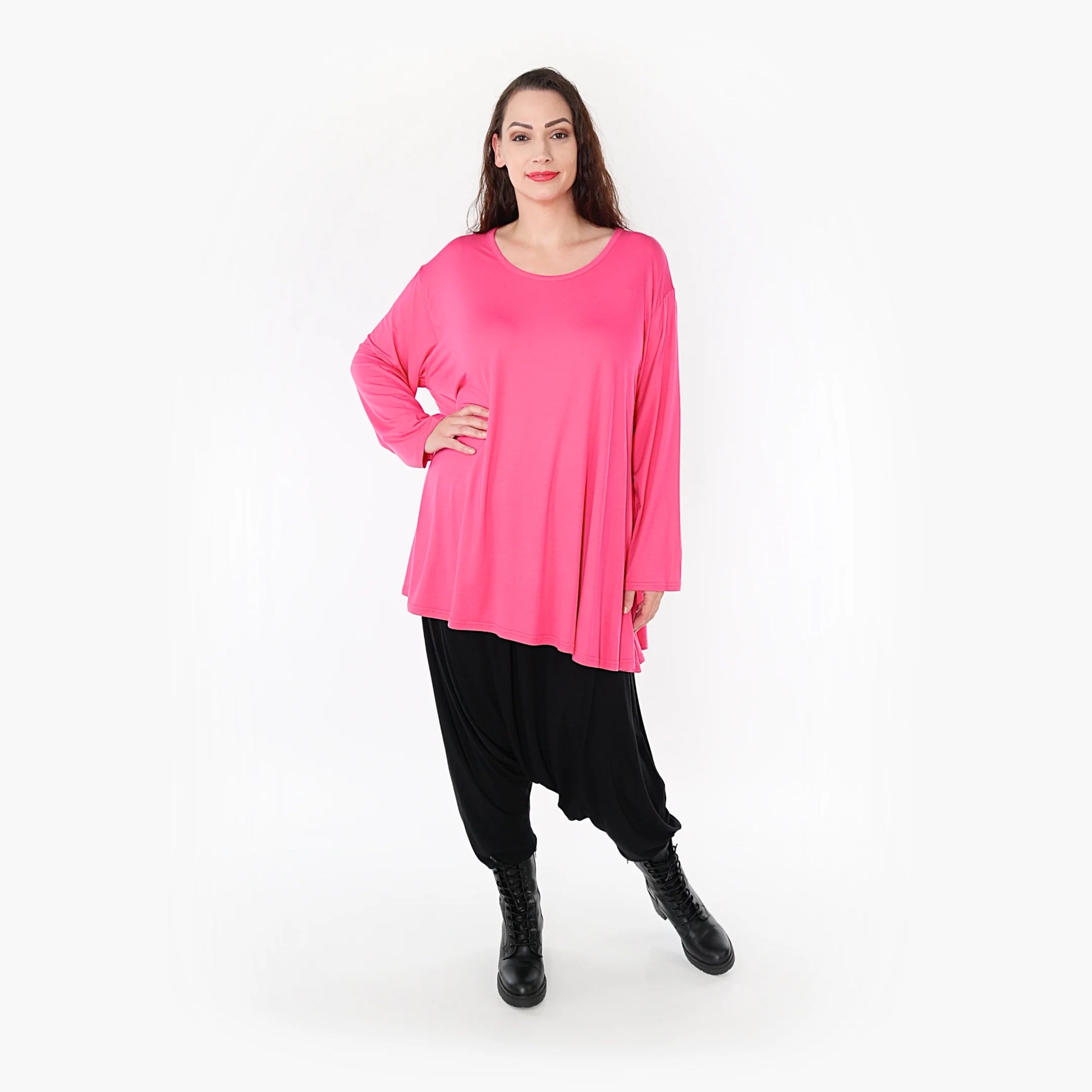  Shirt von AKH Fashion aus Viskose in Glocken-Form, 1233.1892L, Fuchsia, Unifarben, Schick