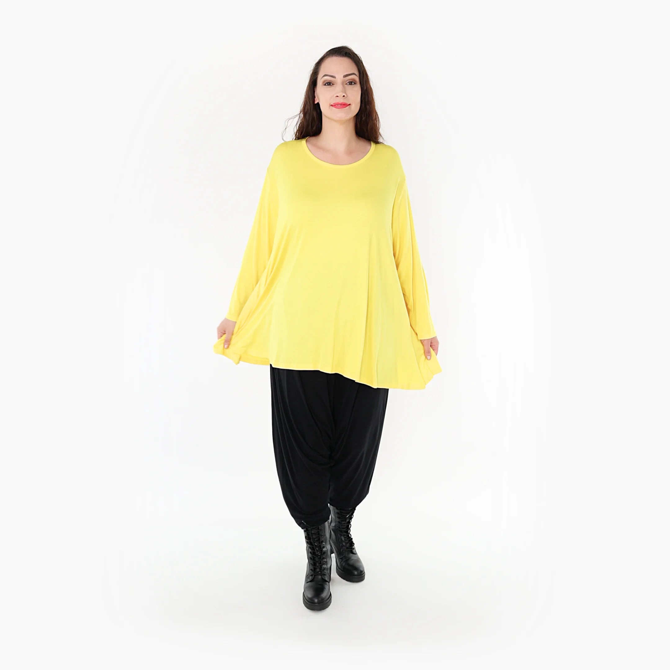  AKH Fashion Shirt in Glocken-Form, aus Viskose, 1233.1892L, Gelb, Schick, Modern, Bequem
