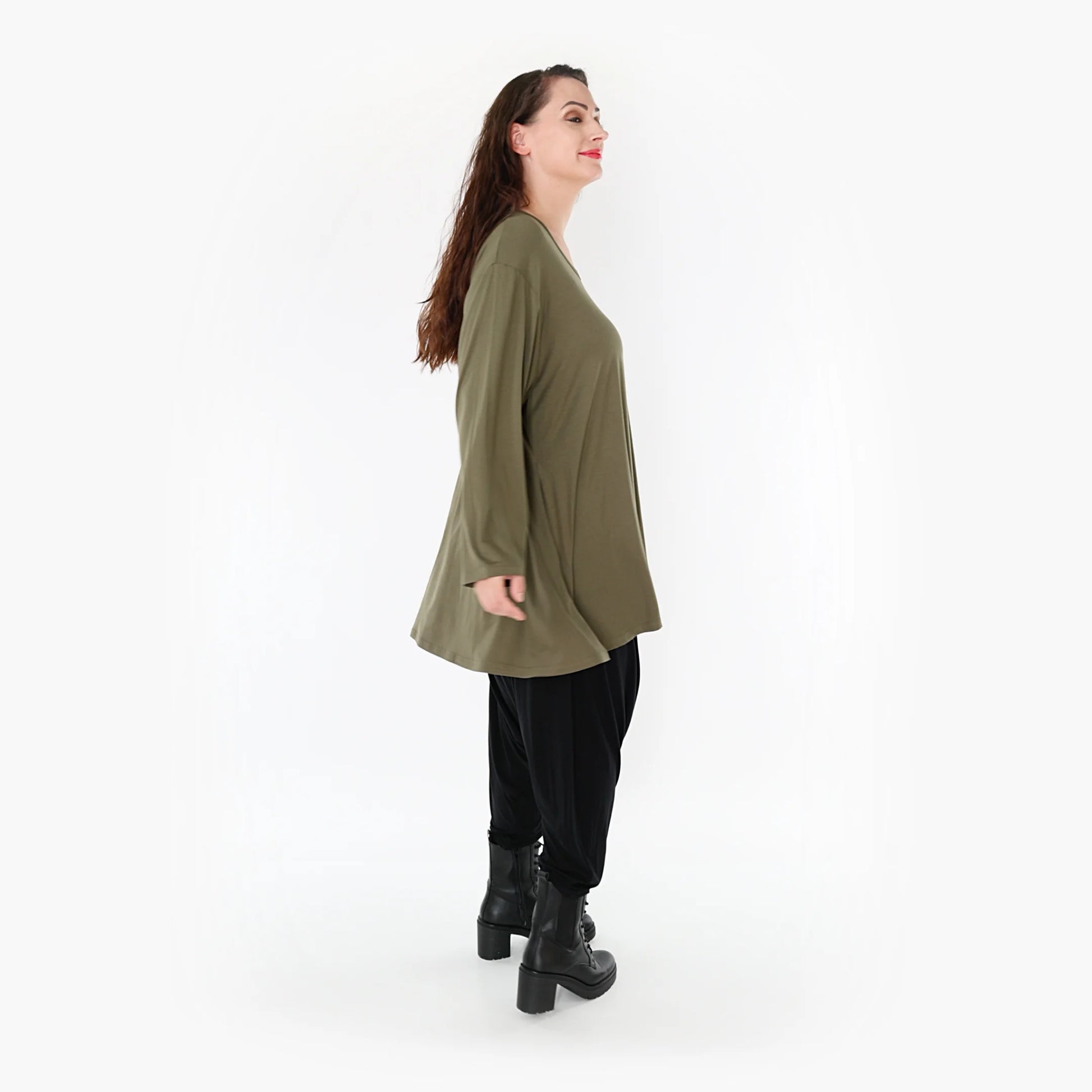  Shirt von AKH Fashion aus Viskose in Glocken-Form, 1233.1892L, Olive, Unifarben, Schick