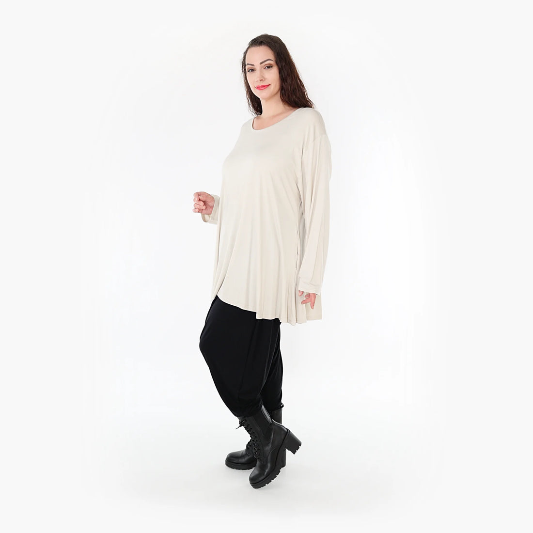  Shirt von AKH Fashion aus Viskose in Glocken-Form, 1233.1892L, Beige, Unifarben, Schick