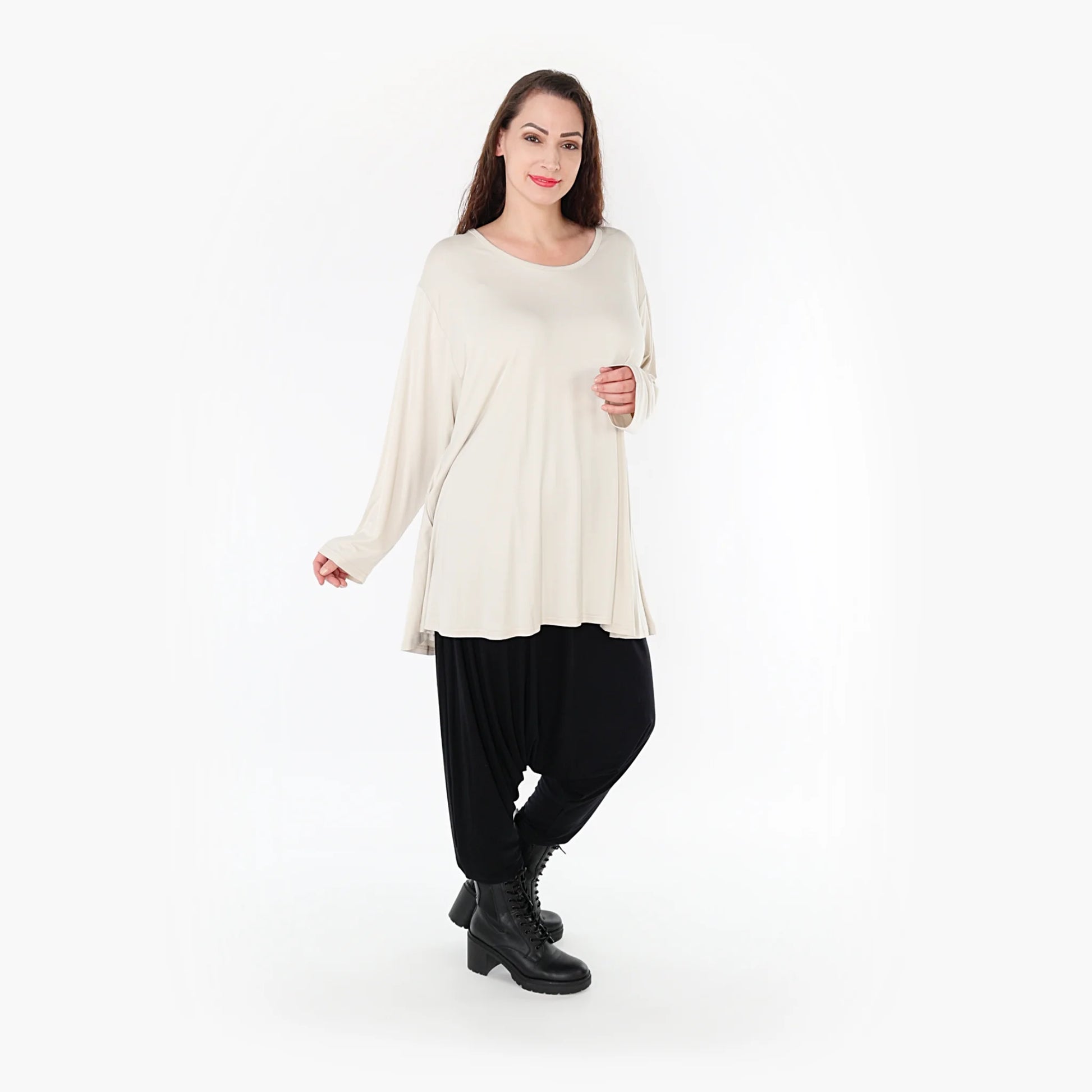  Shirt von AKH Fashion aus Viskose in Glocken-Form, 1233.1892L, Beige, Unifarben, Schick