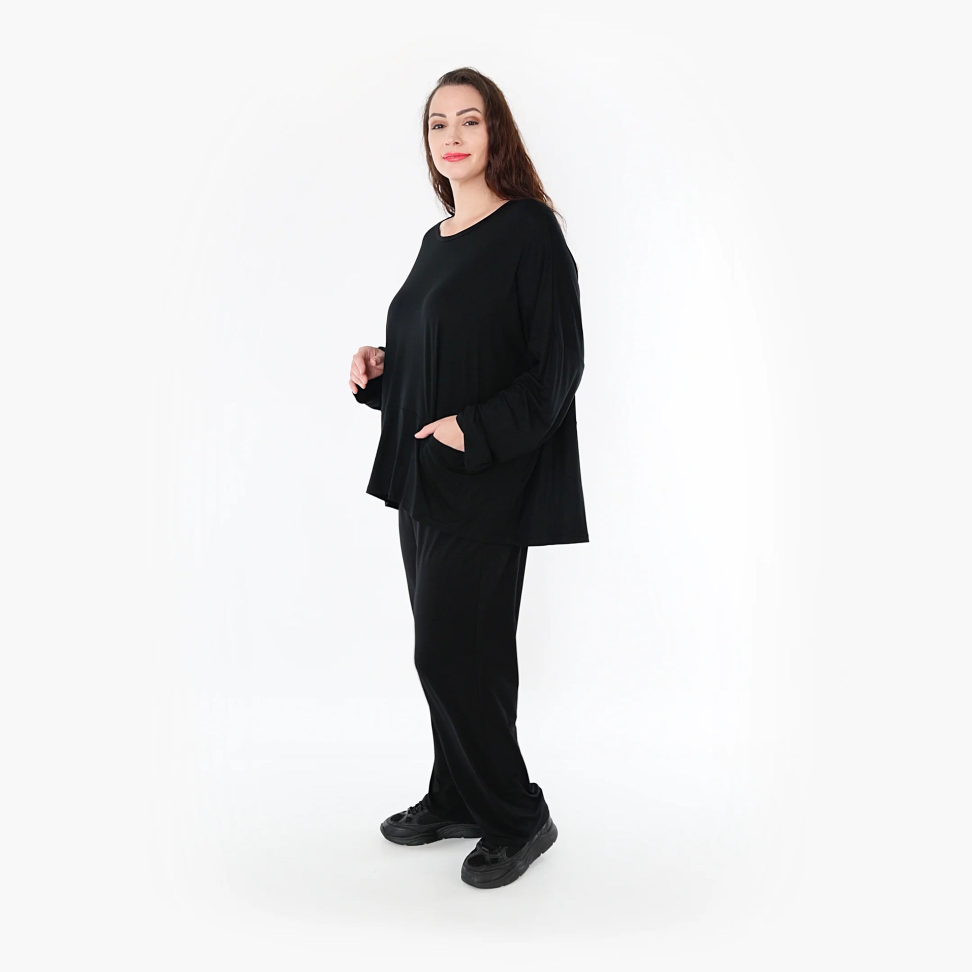  Bigshirt von AKH Fashion aus Viskose in kastiger Form, 1233.6888L, Schwarz, Schick, Modern