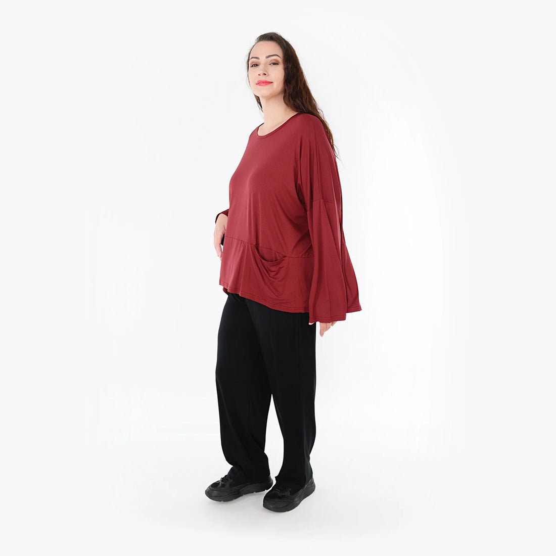  Kastiges Shirt in modischer Form mit nahtlosen Taschen für Plus-Size-Modes in Viskose-charme