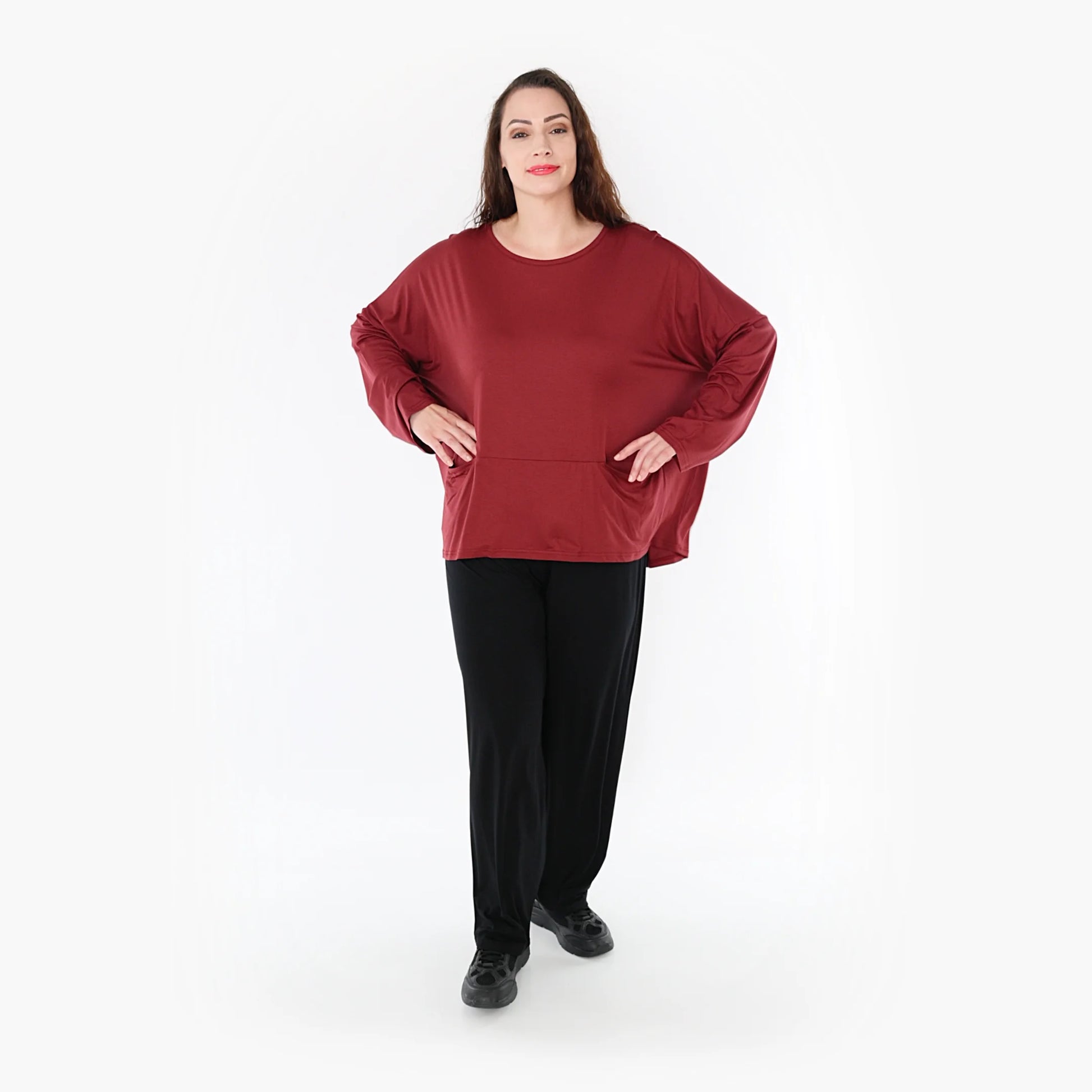  Bigshirt von AKH Fashion aus Viskose in kastiger Form, 1233.6888L, Burgundy, Schick, Modern