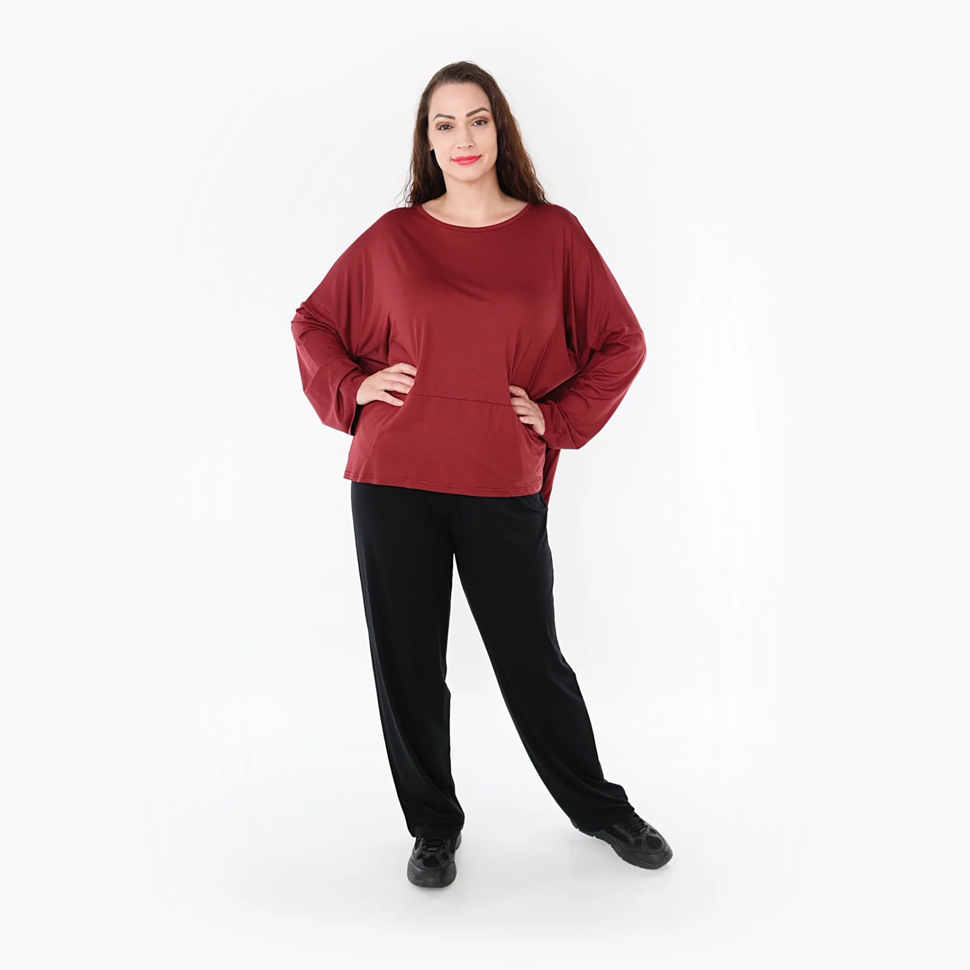  Bigshirt von AKH Fashion aus Viskose in kastiger Form, 1233.6888L, Burgundy, Schick, Modern