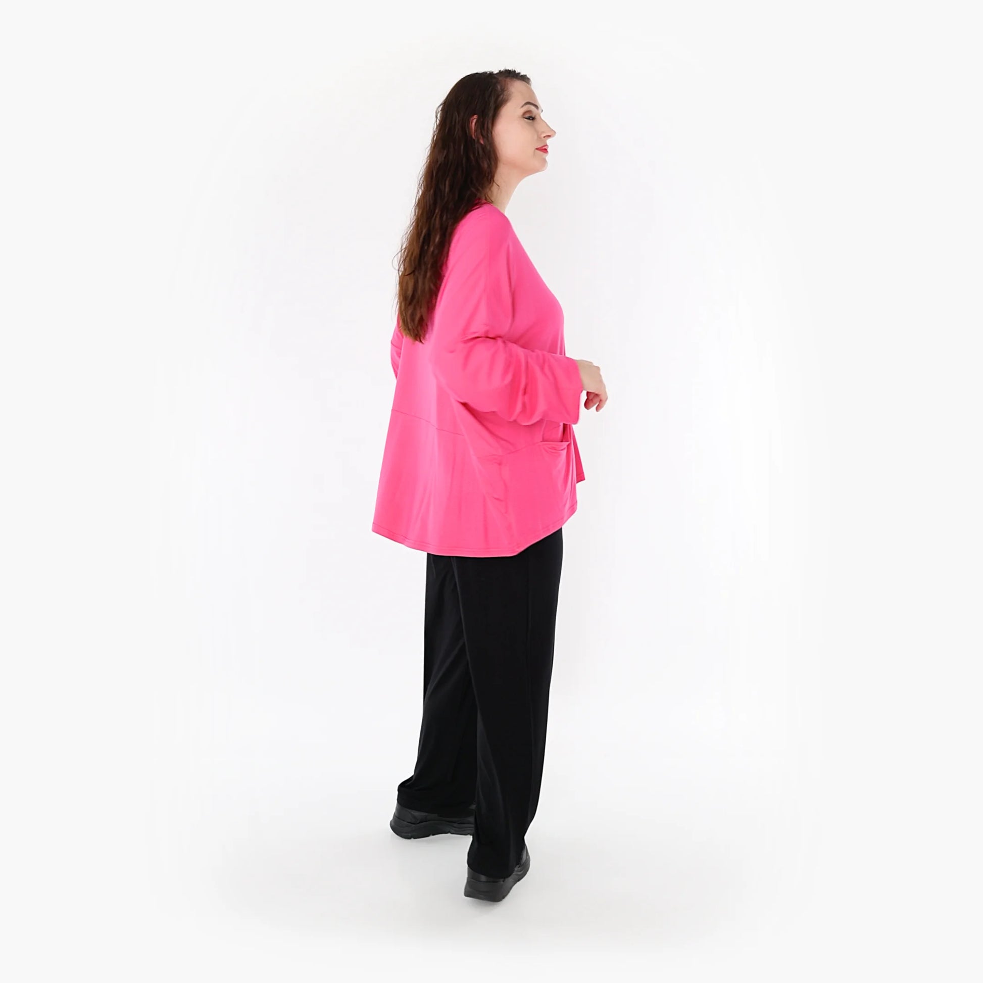  Bigshirt von AKH Fashion aus Viskose in kastiger Form, 1233.6888L, Fuchsia, Schick, Modern