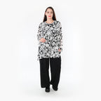  A-Form Bigshirt von AKH Fashion aus Viskose, 1354.00593, Weiß-Schwarz, Blumen, Schick