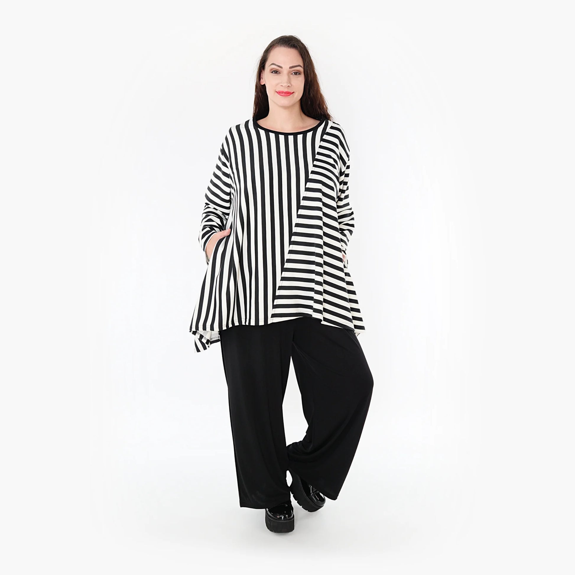  A-Form Bigshirt von AKH Fashion aus Viskose, 1366.06804, Schwarz-Weiß, Unifarben, Ausgefallen