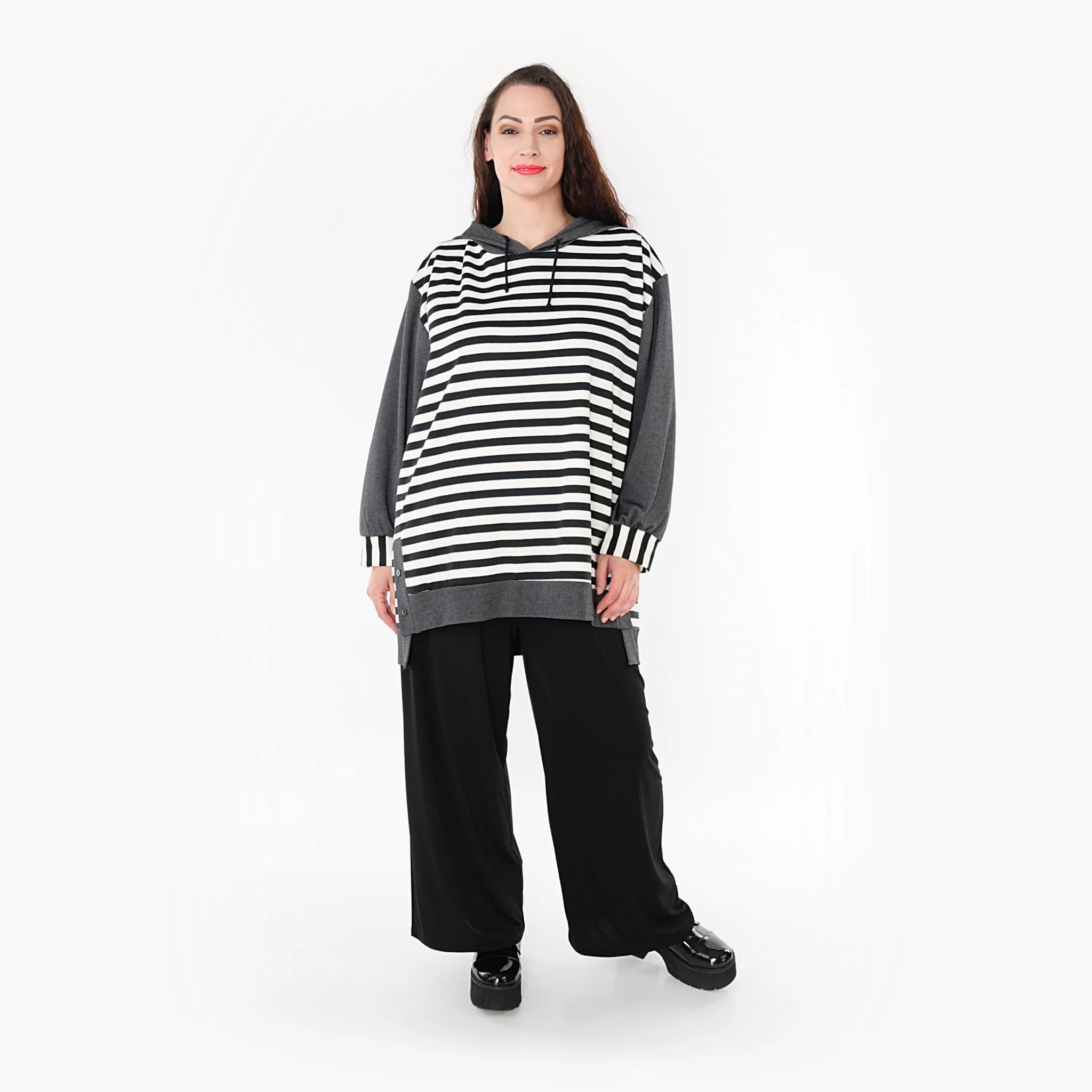 Bigshirt from AKH Fashion made of viscose in straight form, 1366.06988, Gray-White, Chic, Modern 