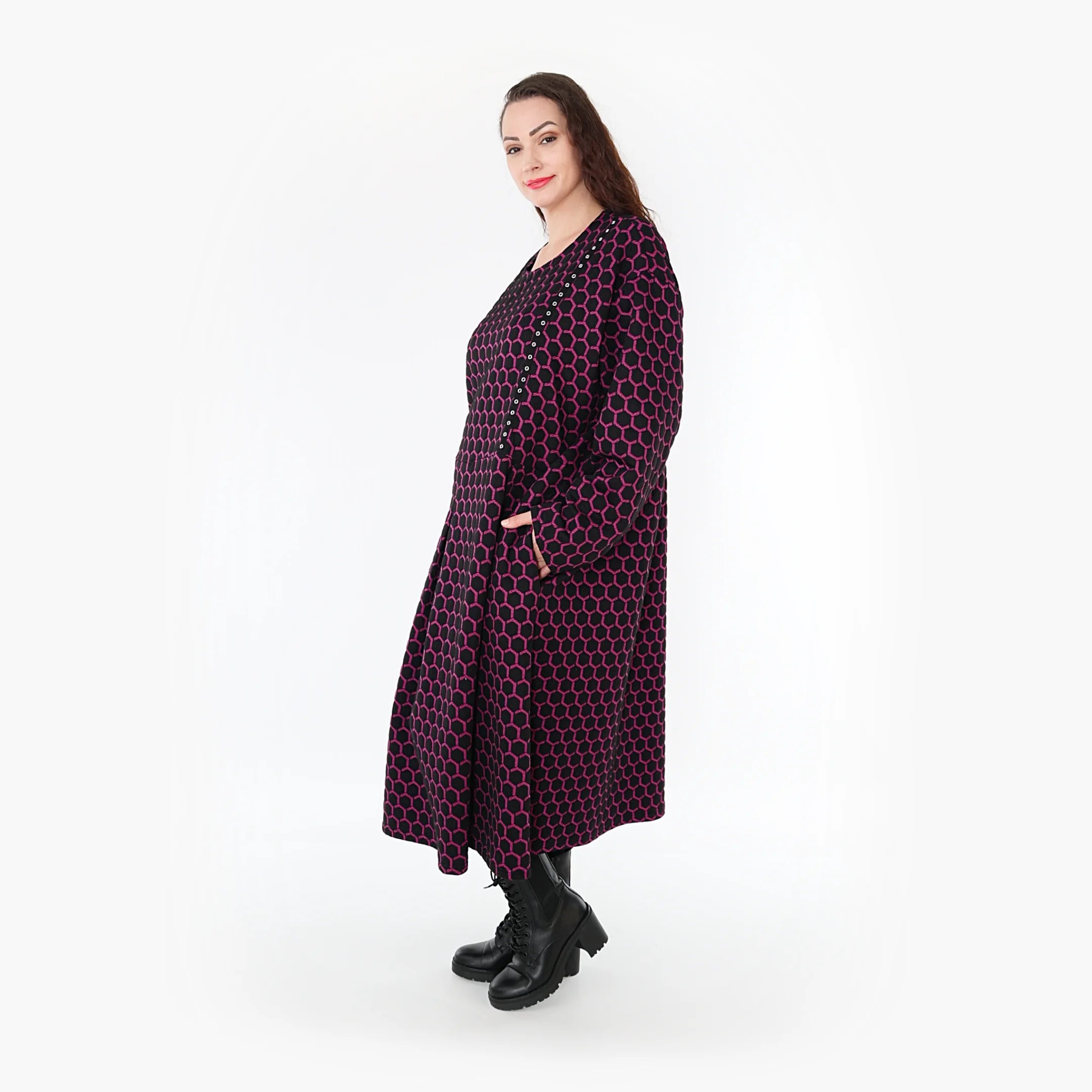  Ballonkleid von AKH Fashion aus Materialmix, 1365.06984, Schwarz-Fuchsia, Raute, Schick