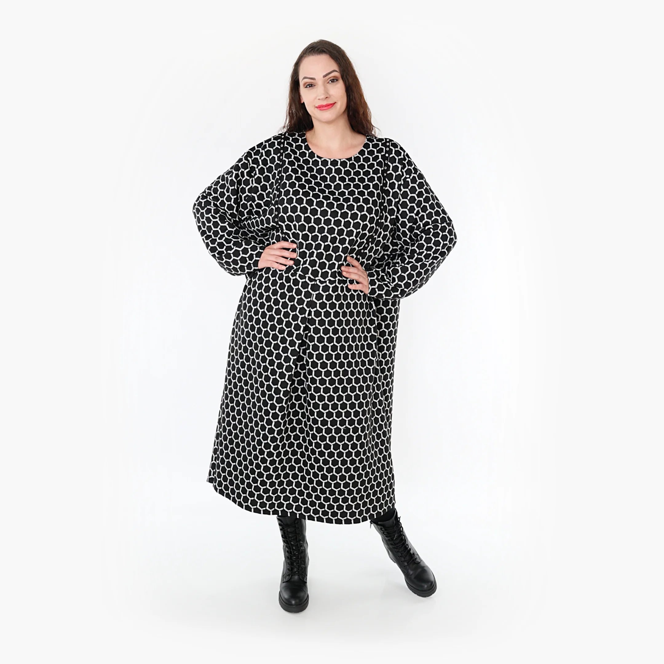  Ballonkleid von AKH Fashion aus Materialmix, 1365.06984, Schwarz-Weiß, Raute, Schick