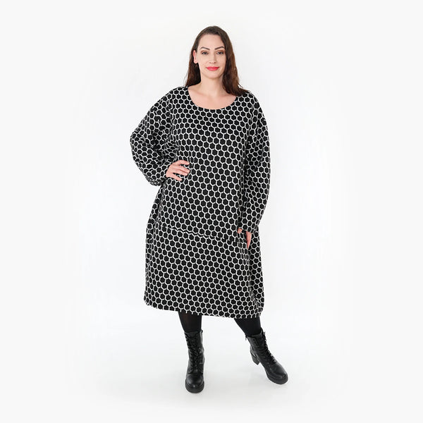  Ballonkleid von AKH Fashion aus Materialmix, 1365.06859, Schwarz-Weiß, Raute, Schick