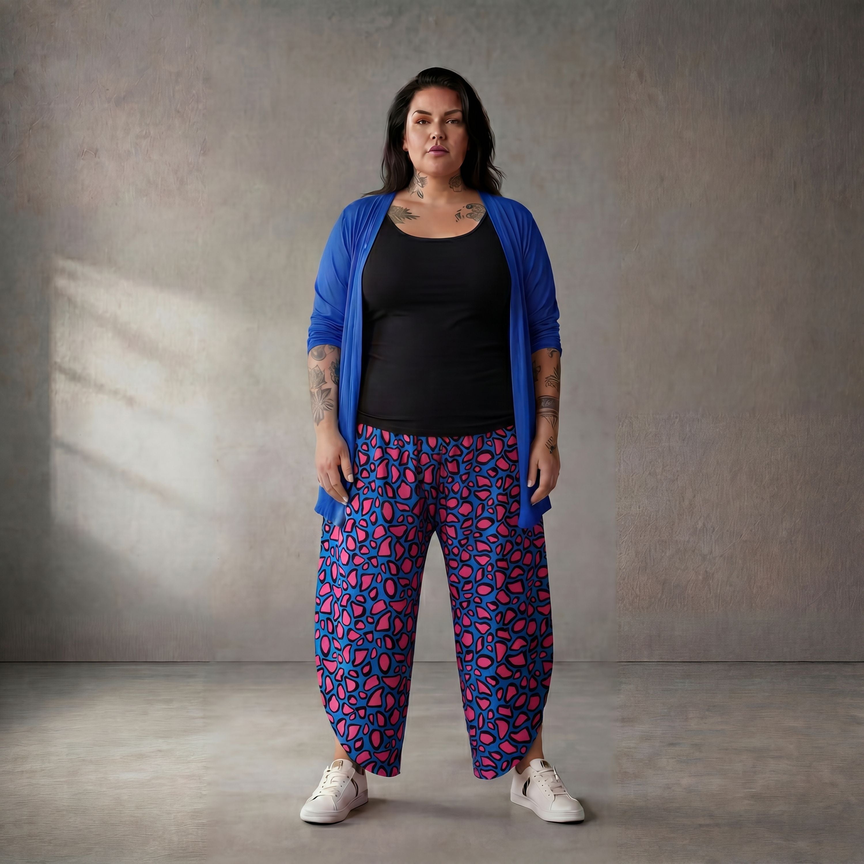 Fliessende ViskoseBallonhose BlauPinkSchwarz leger Oversize Lagenlook sommerlich zeitlos