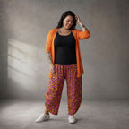 Fliessende Ballonhose in OrangePinkSchwarz aus Viskose leger ausgefallen Lagenlook luftig