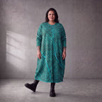 Damen Kleid Lagenlook Baumwolle Türkis/Braun, Ballonschnitt, Seitentaschen, Oversize große Größen – Funky Diva