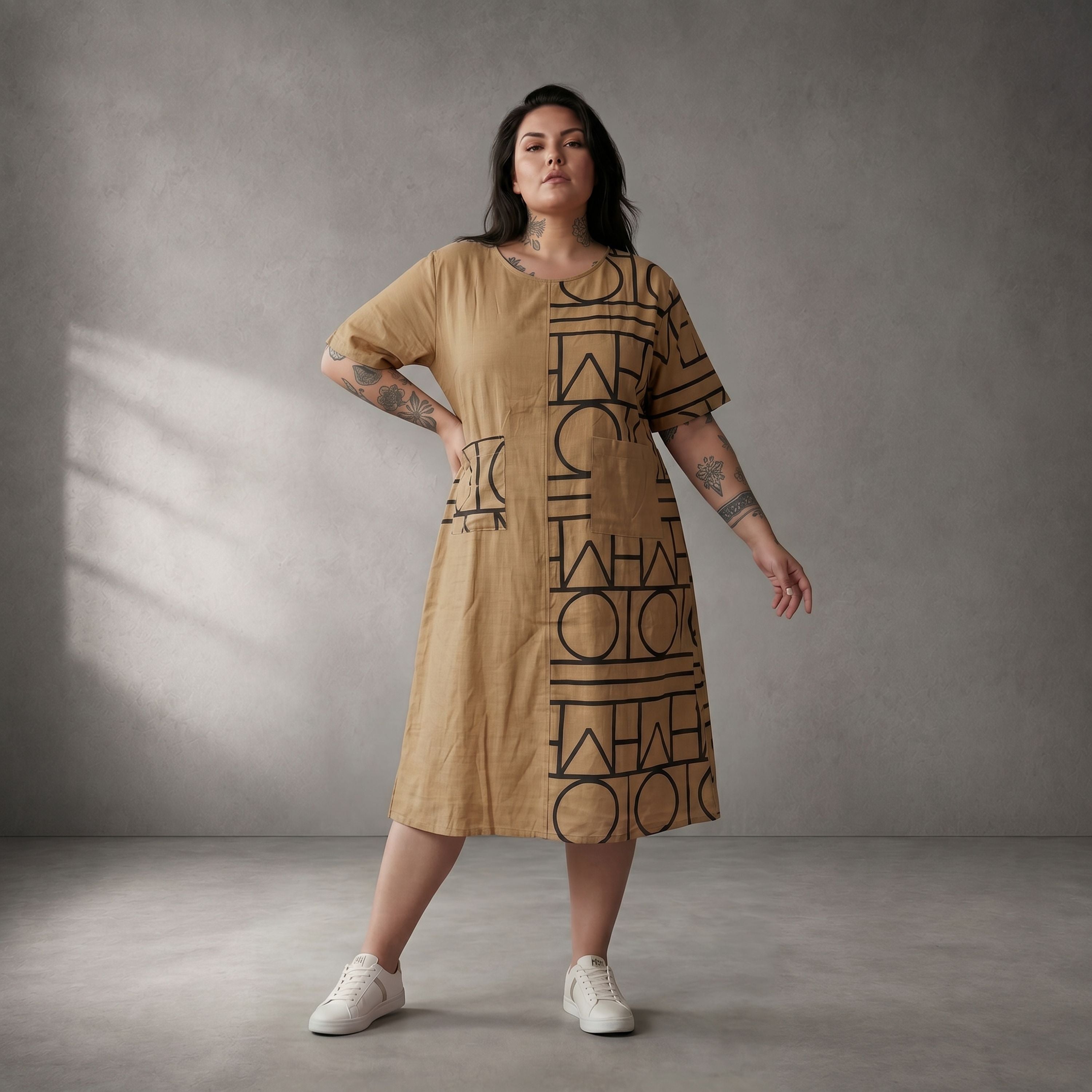 Leichtes Camel Viskoseleinen Shirt Lagenlook Oversize leger zeitlos luftig mit Taschen