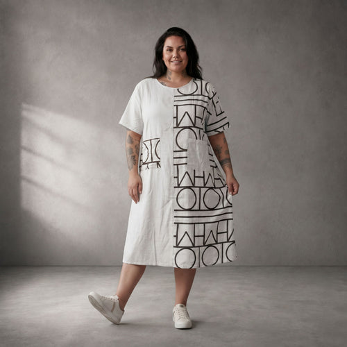Leichtes ViskoseLeinen Shirt WeißSchwarz im Lagenlook leger zeitlos mit Taschen softfein