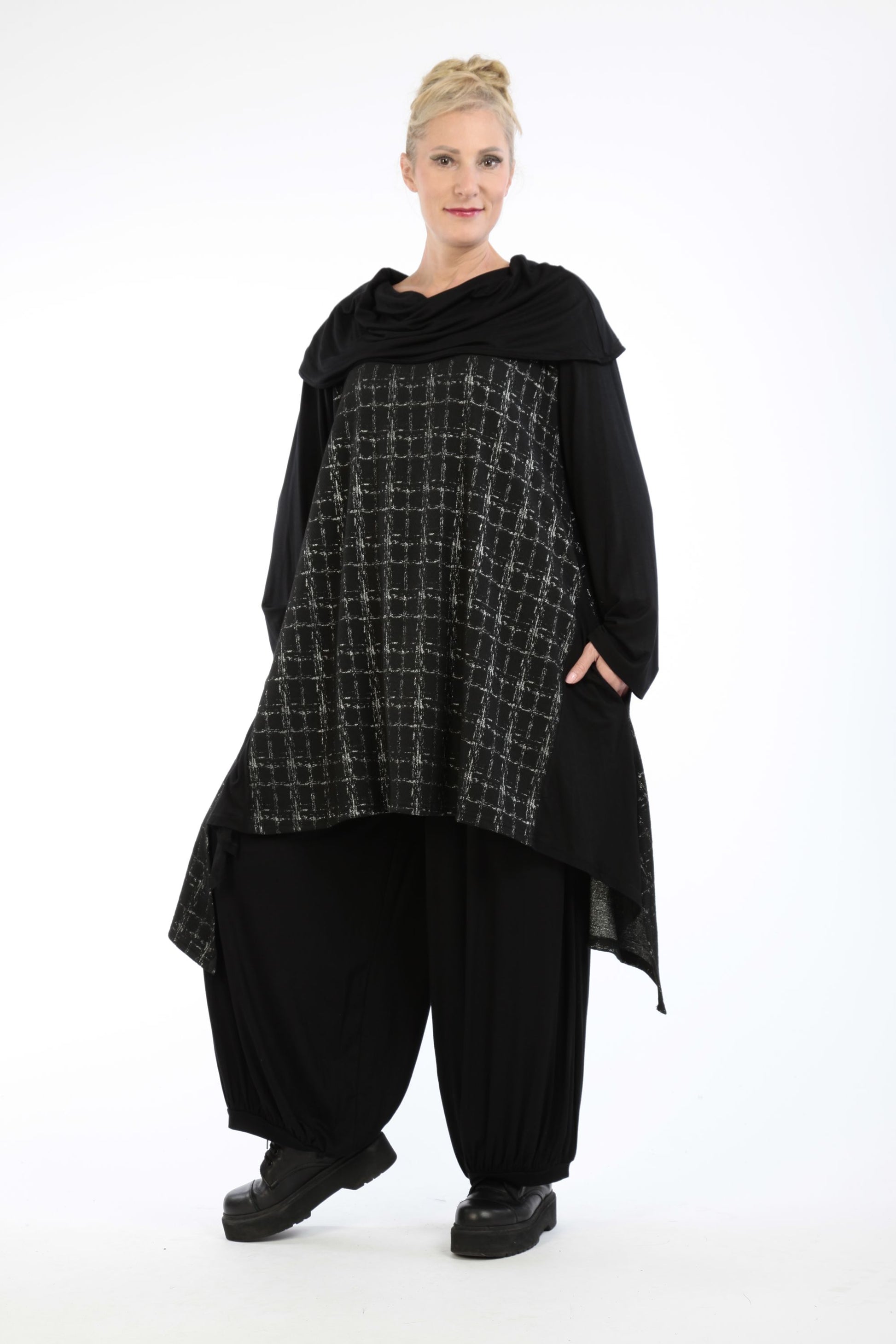  A-Form Shirt von AKH Fashion aus Viskose, 1183.02187, Schwarz-Silber, Kariert, Ausgefallen