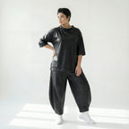 Oversize Ballonhose Lederimitat Soft Wash Look Damen Übergang Caraclan exklusiv bei Modeare Avantgarde Lagenlook