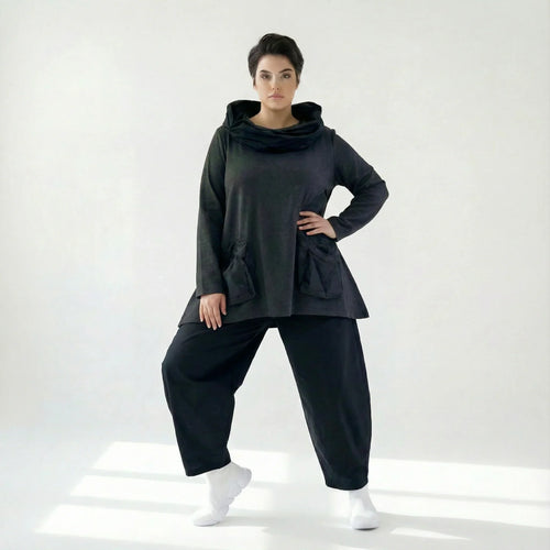 Oversize Tunika Damen A-Form Übergang warm meliert Baumwolle Caraclan Modeare Avantgarde Lagenlook Stil