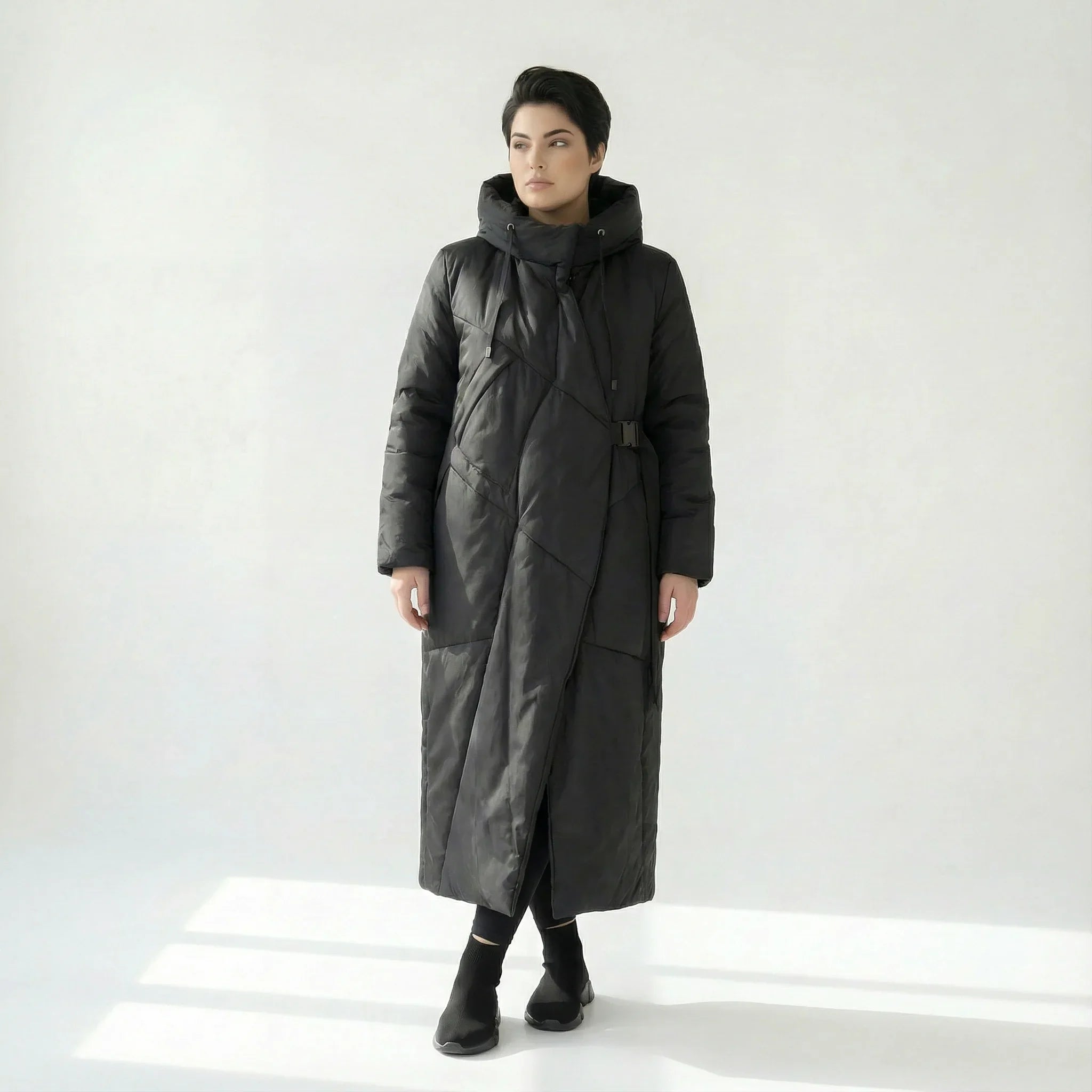 Asymmetrischer Damenmantel Oversize mit Kapuze Softshell Look Rita Fink exklusiv bei Modeare