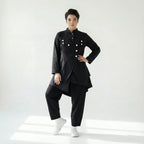 iZAR Avantgarde Damen Set aus Popeline – Bluse, Weste & Hose in Schwarz | Modeare Oversize Kurator-Look für Übergang