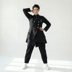 iZAR Avantgarde Damen Set aus Popeline – Bluse, Weste & Hose in Schwarz | Modeare Oversize Kurator-Look für Übergang