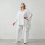 Leichtes Weißes Oversize Shirt im Lagenlook mit Leinenoptik leger zeitlos clean modernen