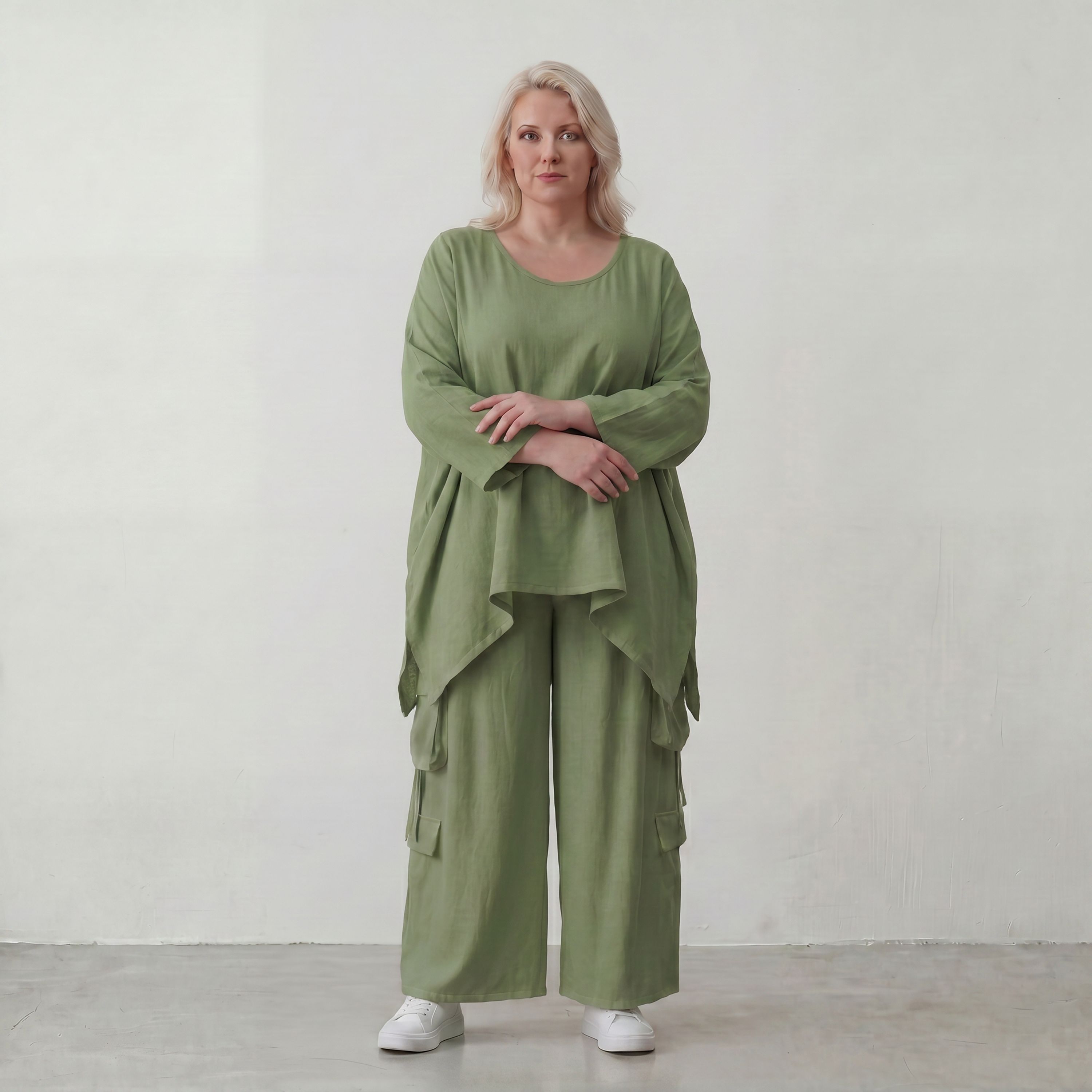 Khaki Oversize Shirt im Lagenlook leger ausgefallen mit Crash Optik zeitlos chic luftig
