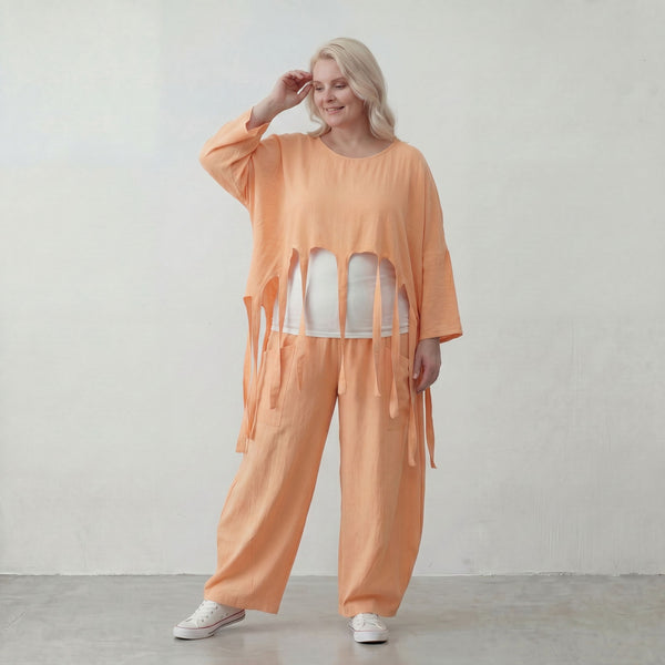 Lagenlook Oversize Überwurf in Mauve leger zeitlos mit Fransen leicht fliessend sommer