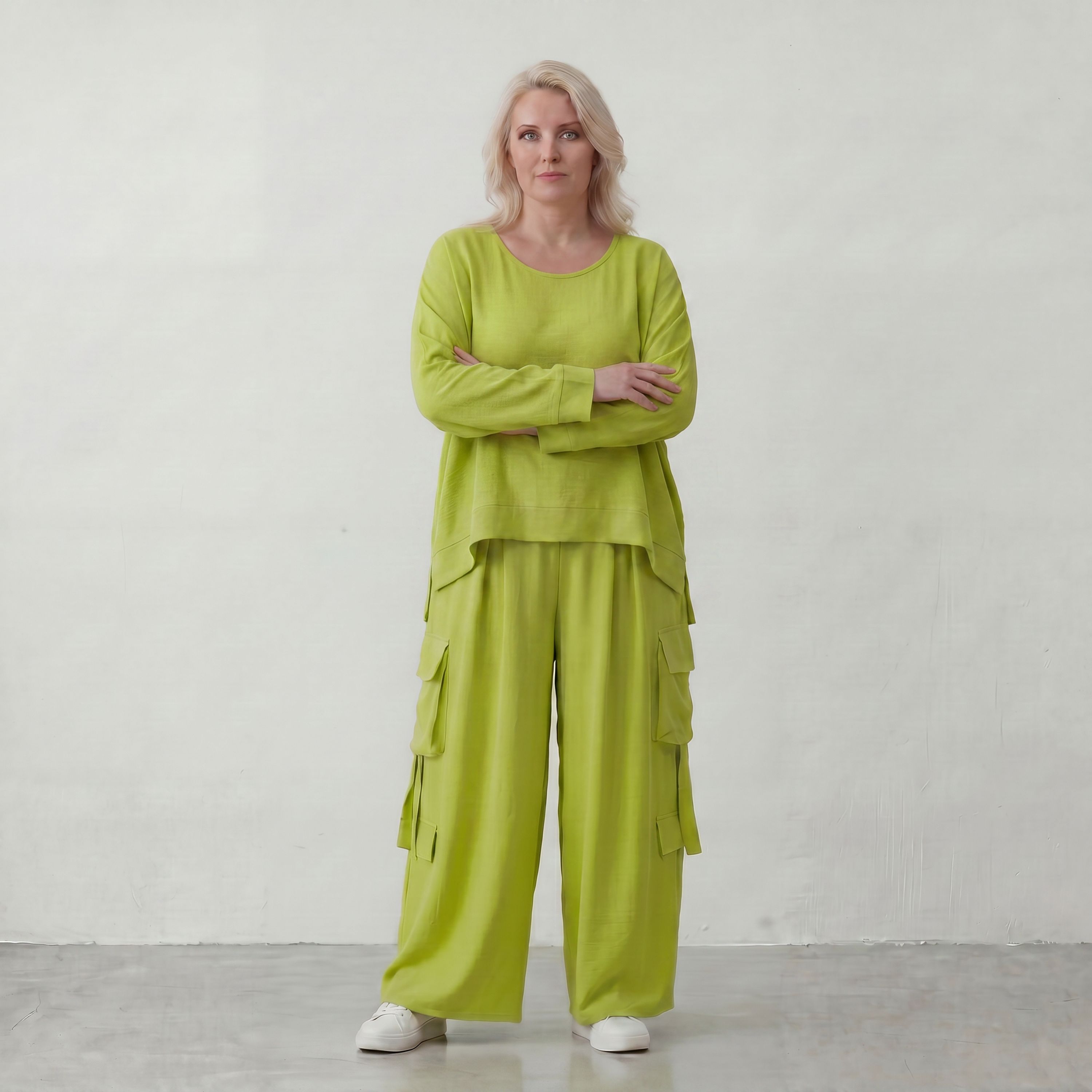 Apfelgrün Ballonhose im Lagenlook Oversize leger ausgefallen luftig zeitlos sommerlich