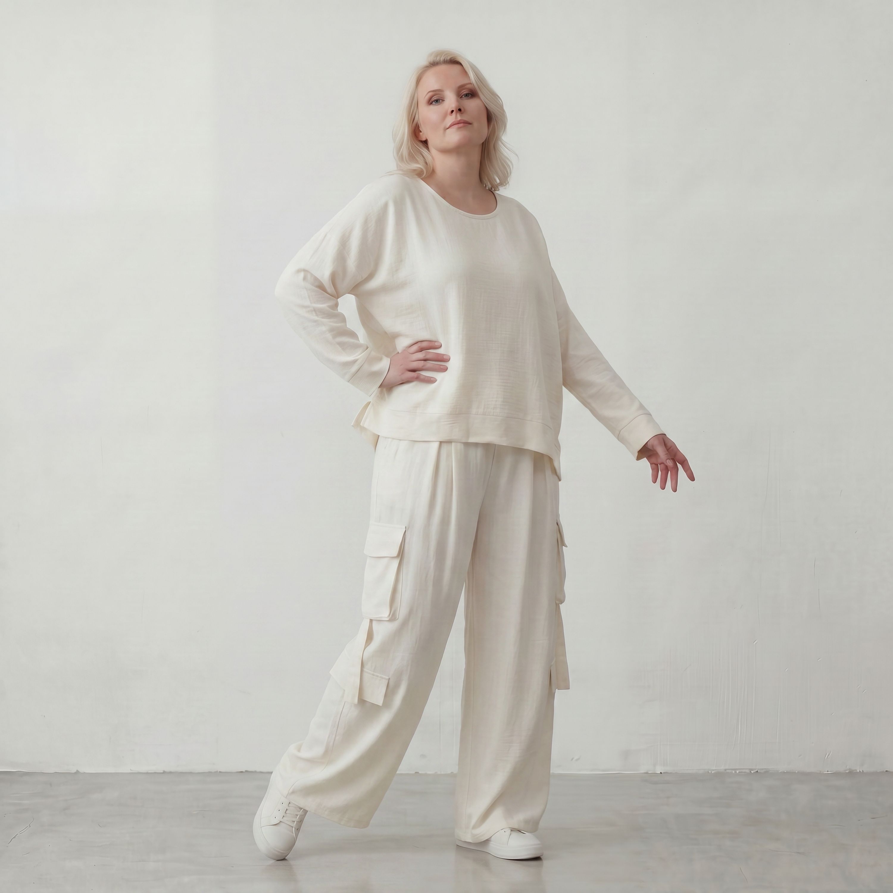 Creme Ballonhose Oversize Lagenlook leger ausgefallen luftig mit Leinenfeel zeitlos weich