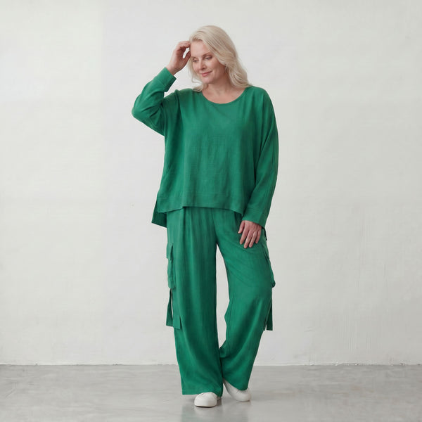 Leinenlook Überwurf im Lagenlook Oversize locker luftig elegant edel fein in Smaragdgrün