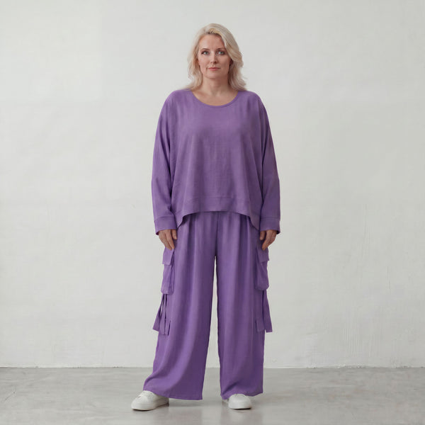 Flieder Lagenlook Oversize Überwurf leger ausgefallen zeitlos luftig superweich fliessend