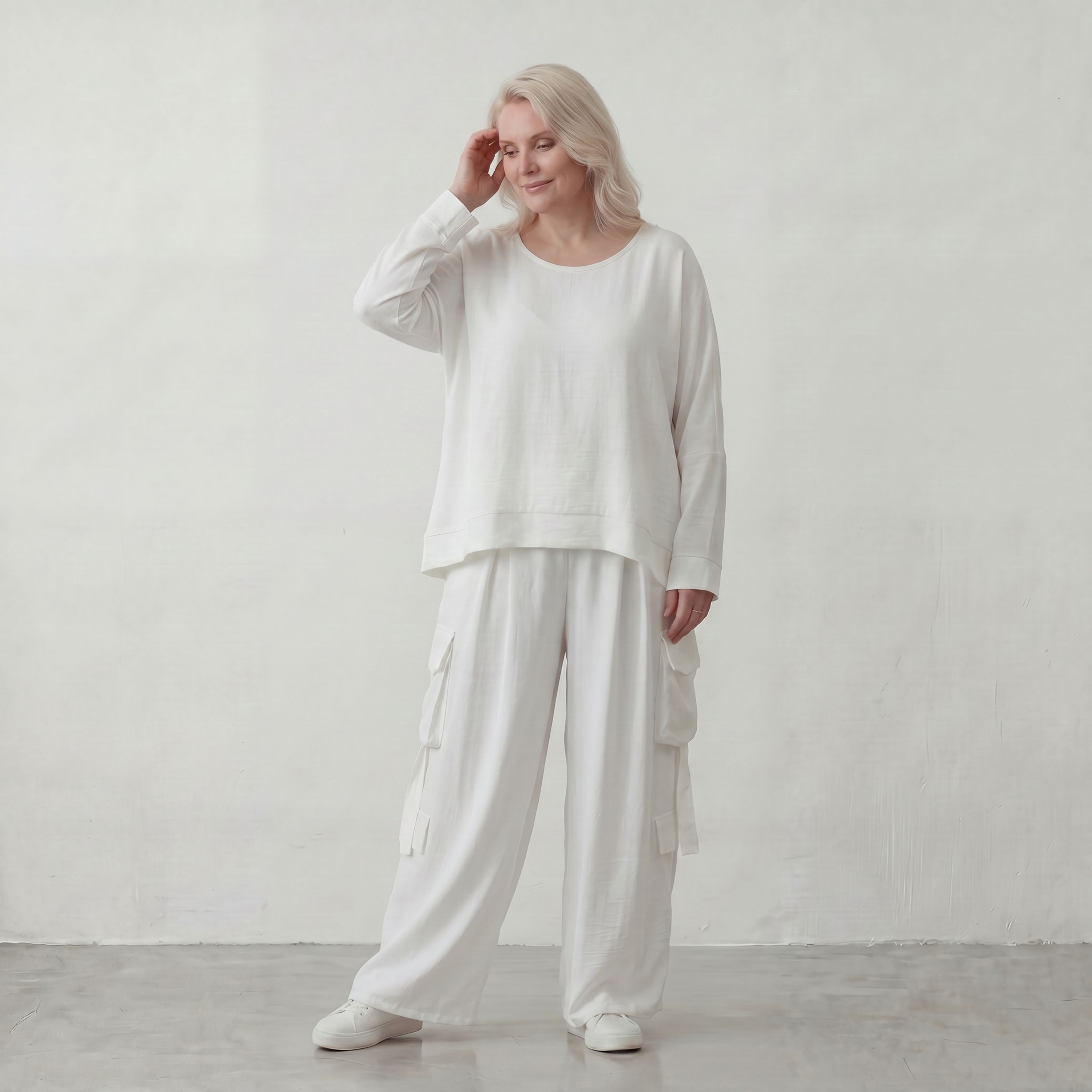 Weißer Oversize Lagenlook Überwurf in Leinenoptik leger ausgefallen zeitlos luftig fein