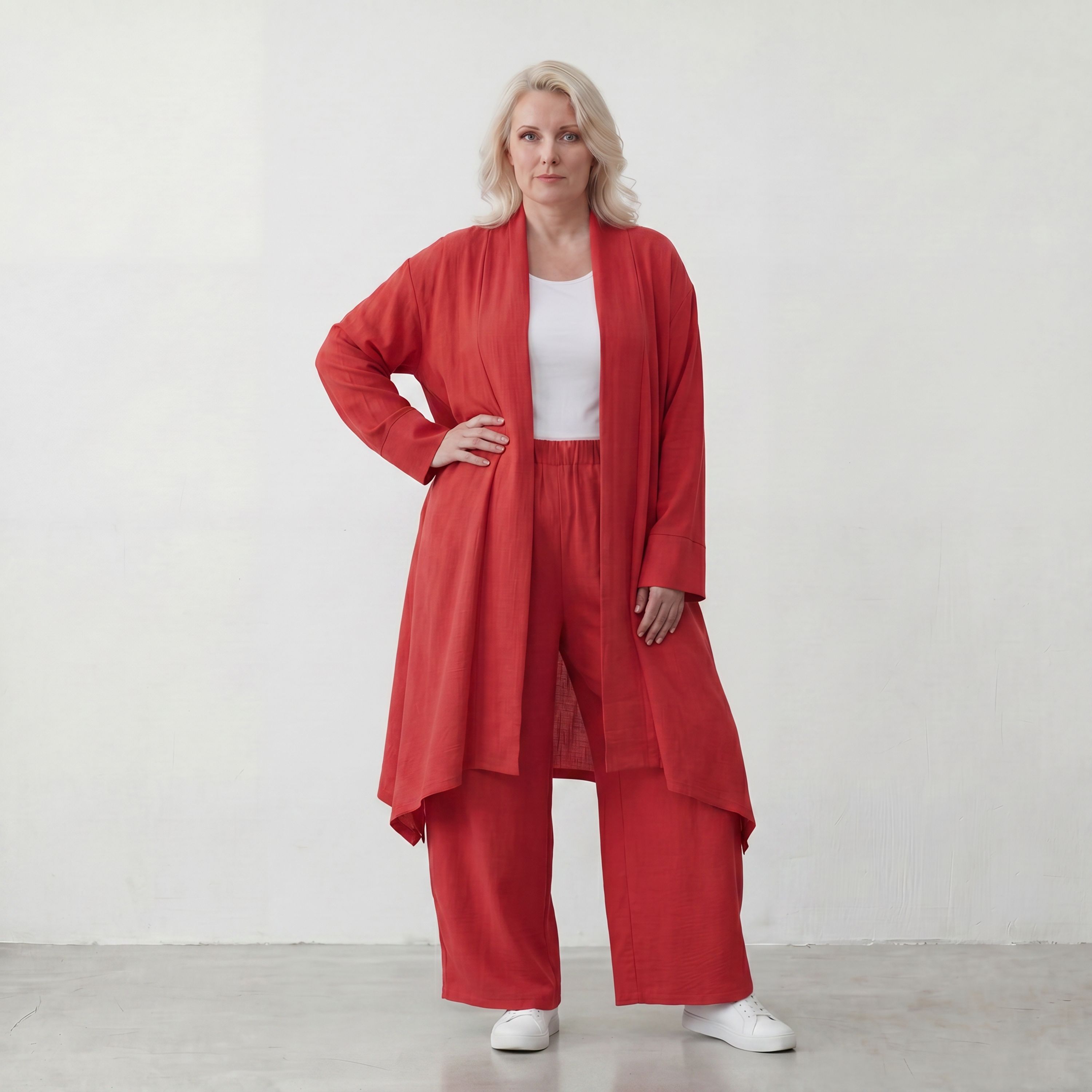 Fuchsia Leinen Cardigan im Lagenlook Oversize leger ausgefallen mit Zipfelsaum luftig 88