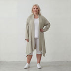 Zeitloser Beige Cardigan Lagenlook Oversize leger ausgefallen mit Leinenoptik Schalkragen