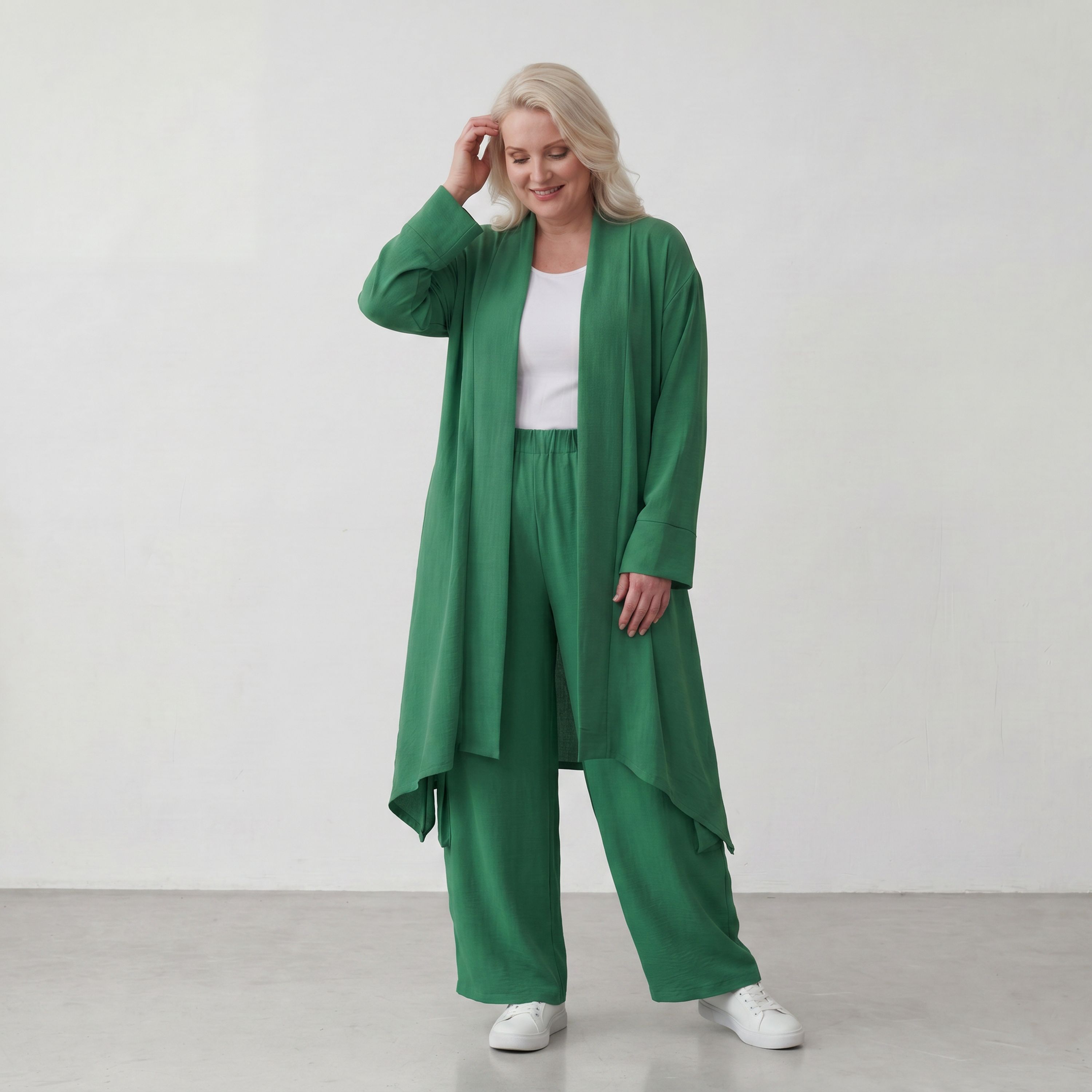 Smaragdgrün fliessend weicher Oversize Cardigan im Lagenlook locker leger zeitlos modern