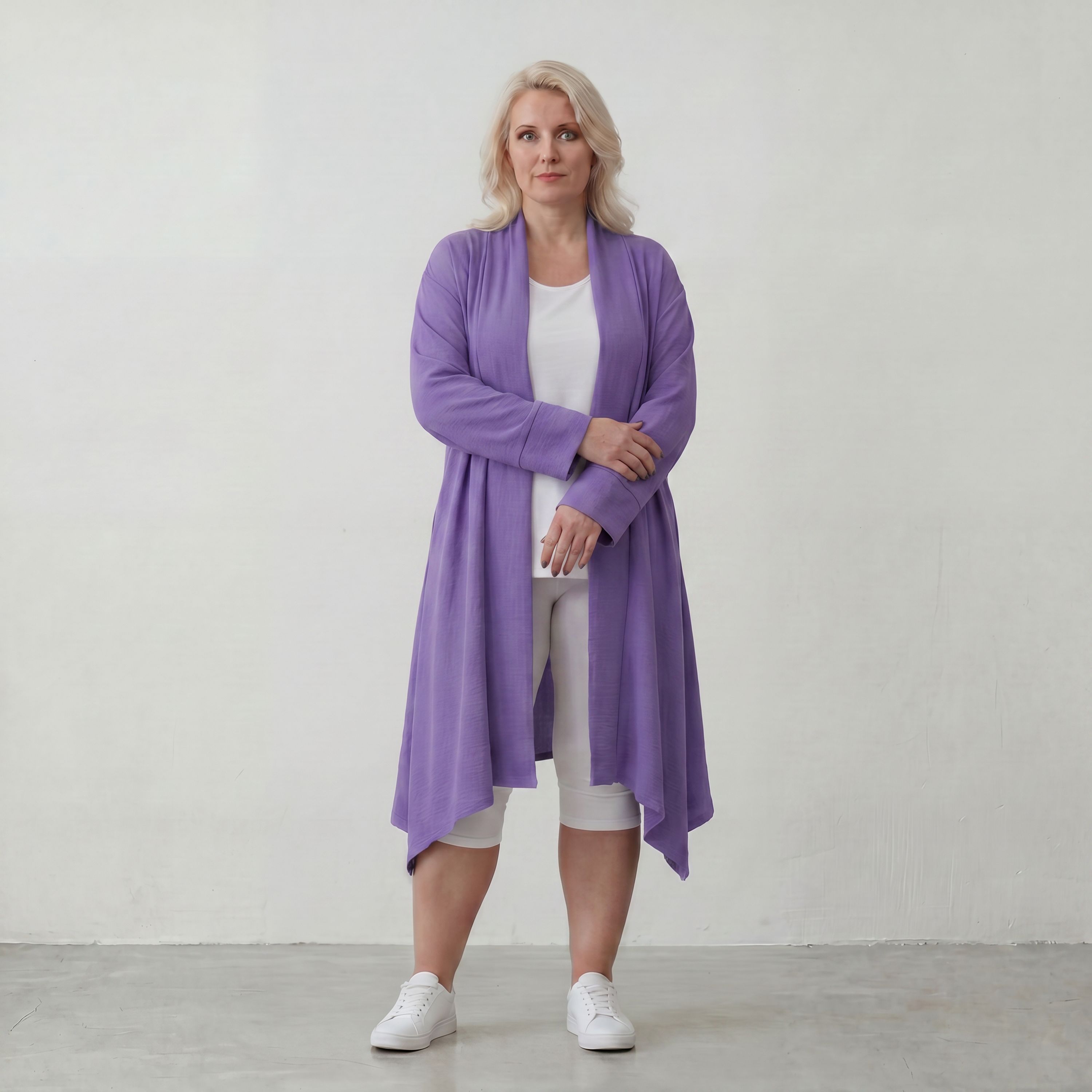 Fliessender Flieder Cardigan im Lagenlook Oversize leicht und zeitlos elegant weich zart
