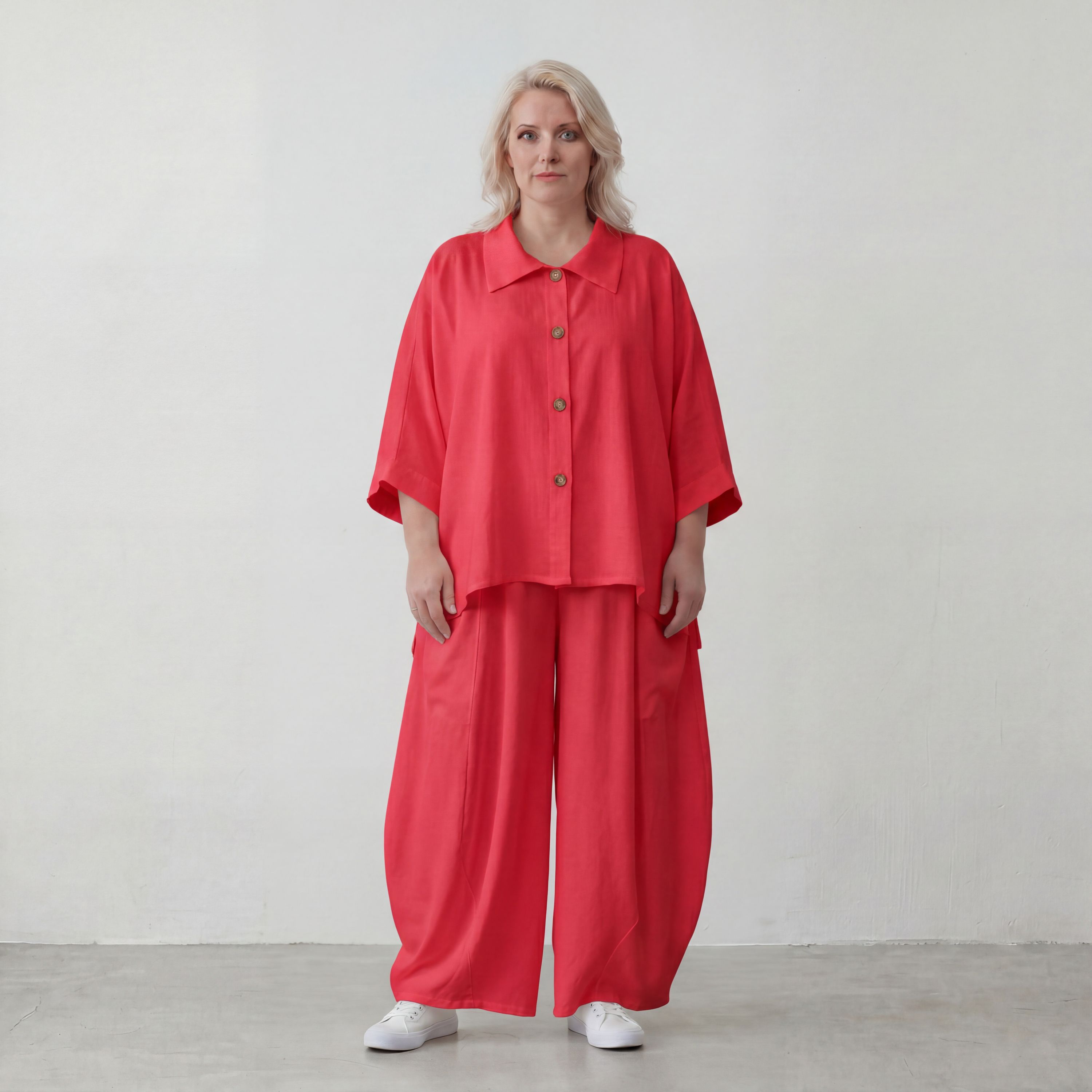 Fuchsia Ballonhose in Leinenoptik Oversize Lagenlook leger ausgefallen zeitlos mit Look