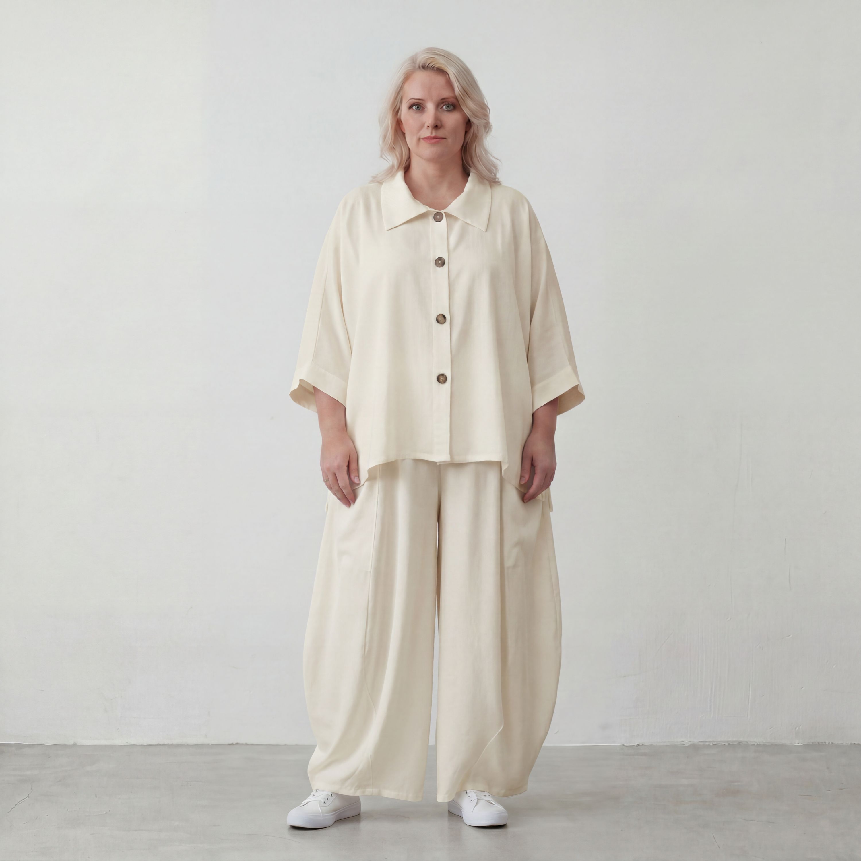 Creme Ballonhose im Lagenlook leger Oversize mit Leinengefühl zeitlos ausgefallen soft