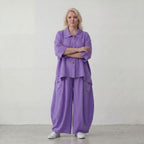 Flieder Ballonhose Leinenmix Oversize Lagenlook leger zeitlos weich fliessend sehr modern