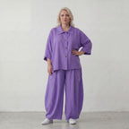 Flieder Ballonhose Leinenmix Oversize Lagenlook leger zeitlos weich fliessend sehr modern
