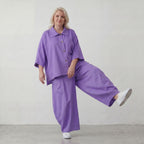 Flieder Ballonhose Leinenmix Oversize Lagenlook leger zeitlos weich fliessend sehr modern