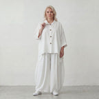Zeitlose Weiß Leinenoptik Bluse im Oversize Lagenlook leger luftig weich modern stilvoll